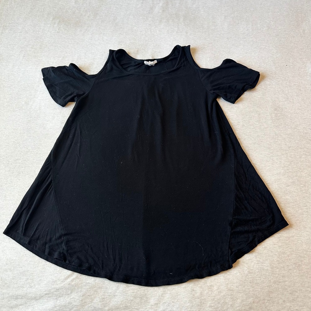 Hailey & Co Black Cold Shoulder Swing Top Short Sleeve Womens Small